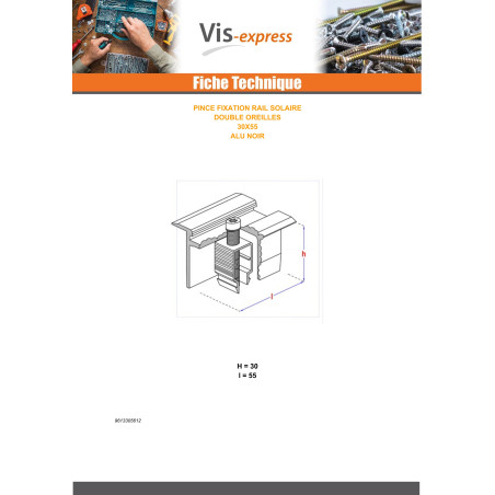 1 x PLIERS fixation SOLAR 30X55 Aluminium Black IN