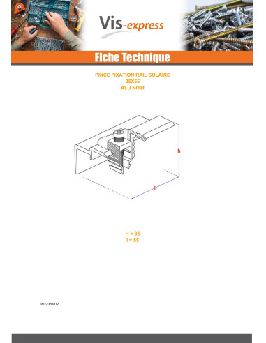 1 x PLIERS fixation SOLAR 35X55 Aluminium Black