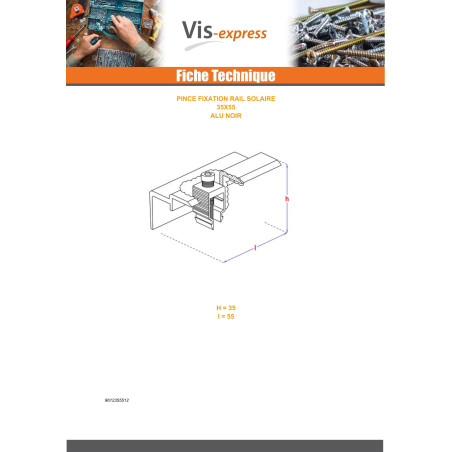 1 x PLIERS fixation SOLAR 35X55 Aluminium Black
