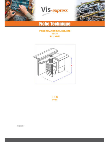 1 x PLIERS fixation SOLAR 35X55 Aluminium Black IN
