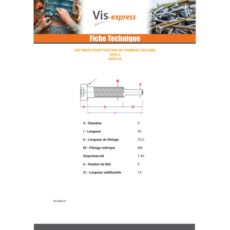 1 x Screw PLIERS SOLAR M8X43 Stainless Steel A2