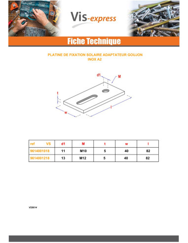 1 x Mounting plate fixation SOLAR M10 Stainless...