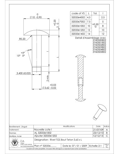 1 x Solid Rivet Cheese Head 3.65X14 Dog Point...