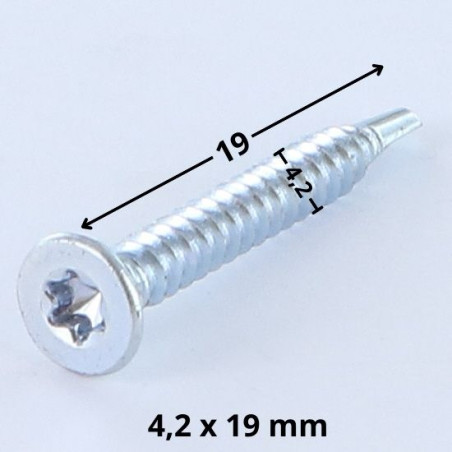 1 x Self Drilling Countersunk Head T20 4.2X19 Zinc Plated