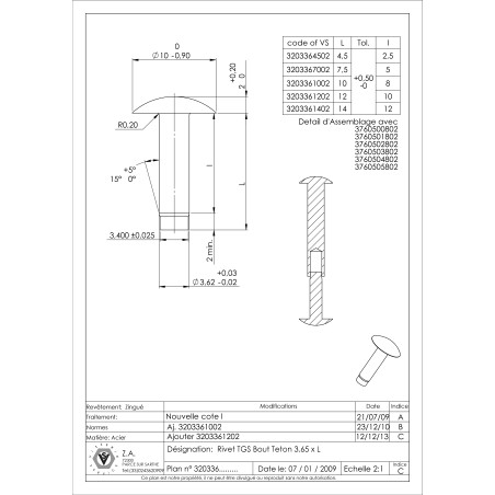 1 x Solid Rivet Cheese Head 3.65X10 Dog Point Dog Point Zinc Plated