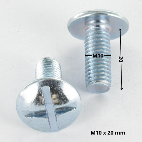 1 x Screw Mushroom Slotted In Cross M10X20 Zinc Plated