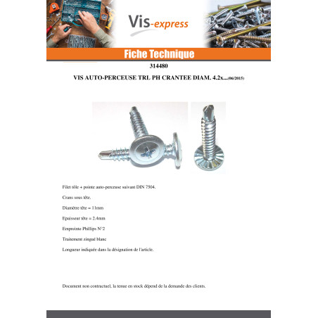 1 x Self Drilling Large Round Head Phillips With Serration 4.2X32 Zinc Plated
