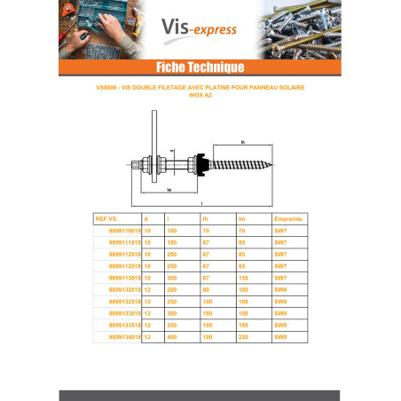 1 x Hanger bolts with adapter plate With PLATINUM 12X300 Stainless Steel A2