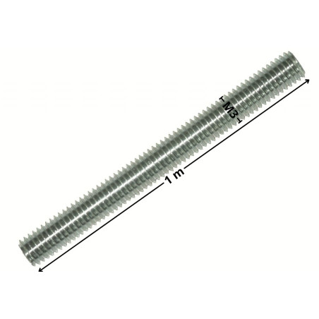 1 x Threaded Rod M3 Length 1 Meter Class 4.8 Zinc Plated