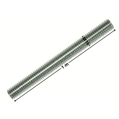 1 x Threaded Rod M16 Length 1 Meter Class 4.8 Zinc Plated