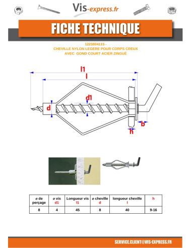 1 x Plug Nylon 8X40 With Hook SHORT Collar 4X45
