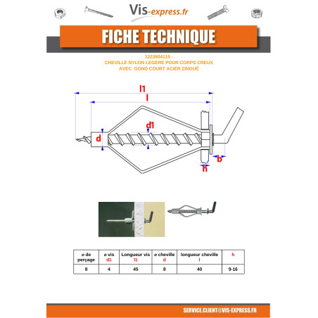 1 x Plug Nylon 8X40 With Hook SHORT Collar 4X45