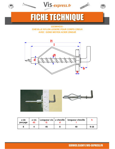 1 x Plug Nylon 8X40 With Hook AVERAGE Collar 4X45