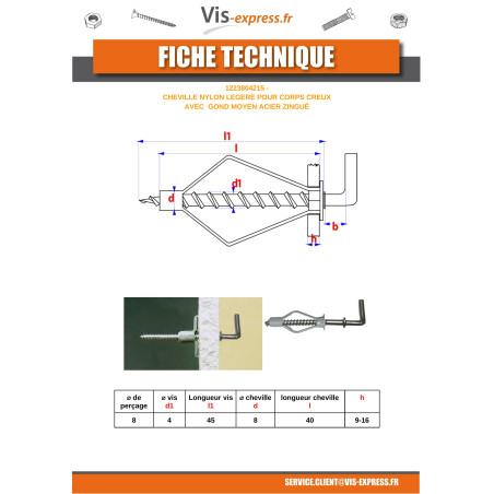 1 x Plug Nylon 8X40 With Hook AVERAGE Collar 4X45