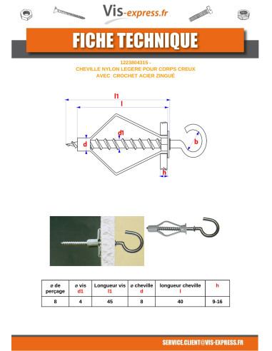 1 x Plug Nylon 8X40 With Hook With Collar 4X45