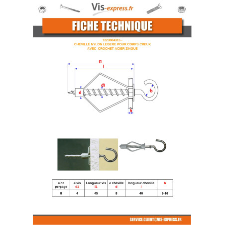 1 x Plug Nylon 8X40 With Hook With Collar 4X45