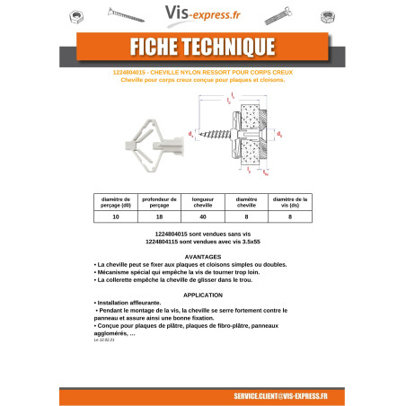 1 x Plug Nylon SPRING Linch Pin BODY HOLLOW 8X40
