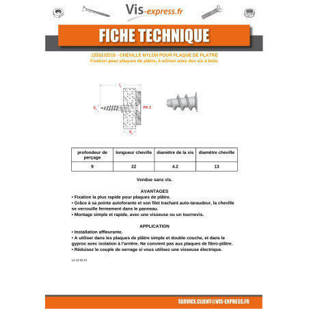 1 x Plug Nylon Linch Pin plasterboard 13X22