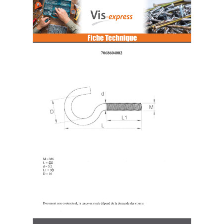 1 x Hooks Machine Zinc Plated 6X60