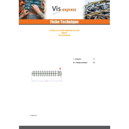 1 x Plug Threaded Linch Pin Flange M6X37 Nylon Black