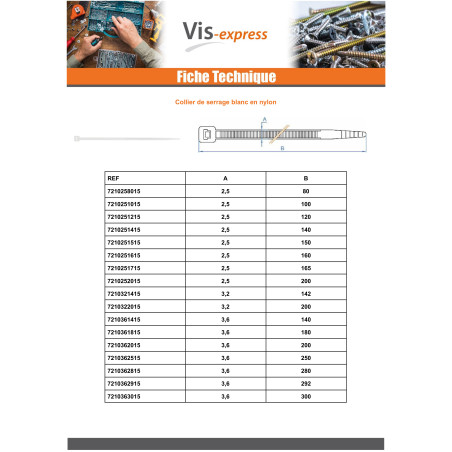 1 x Hose clamp White 12.5X720 Nylon