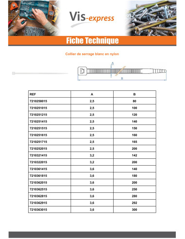1 x Hose clamp white nylon Polyamid 6.6 3.6X250