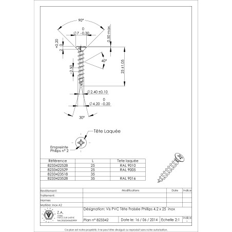 1 x Screw For Plastic Stainless Steel A2 Pan Countersunk Head Phillips 4.2X25 Painted White Ral9010/Pure White