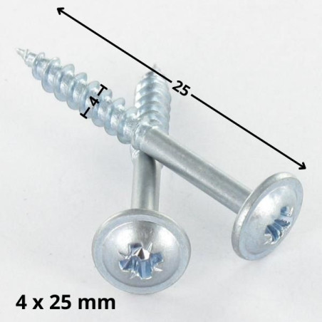 1 x Chipboard Screw Mushroom Pozi N°2 4X25 Full Thread Head Diameter: 10 Zinc Plated