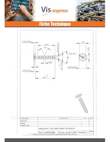 1 x Chipboard Screw Mushroom Pozi PZ2 5X50...