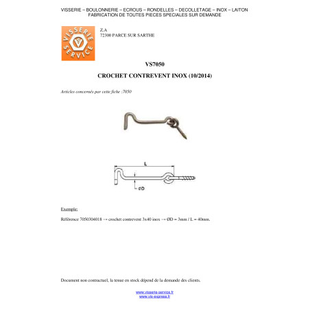 1 x Gate Hook 3.5X50 Stainless Steel A2