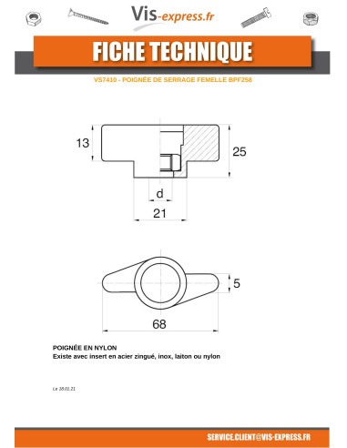 1 x Female clamping handle black nylon Self...