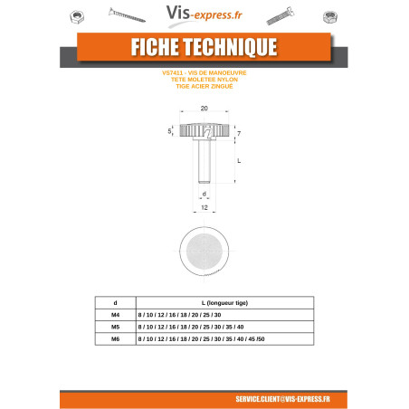 1 x Machine Screw Head Knurled black nylon rod Zinc Plated M4X16