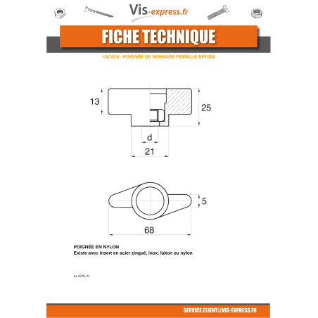 1 x Female clamping handle black nylon Self Tapping Insert Nylon M6