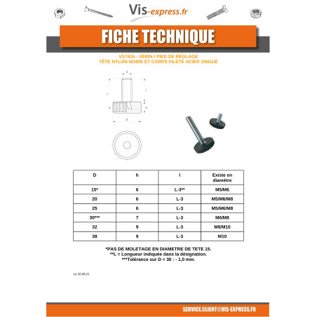 1 x FOOT Screw Jack Adjustment M5X25 Head Diameter: 20