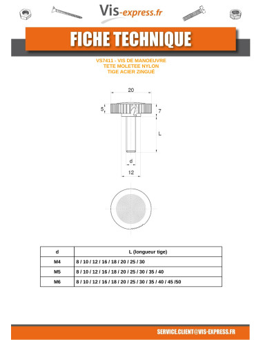 1 x Machine Screw Head Knurled Nylon STEM Zinc...