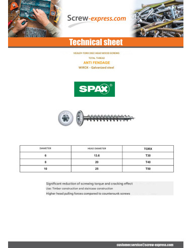 1 x Spax Wood Screw Disc Head Screw T40 8X140...