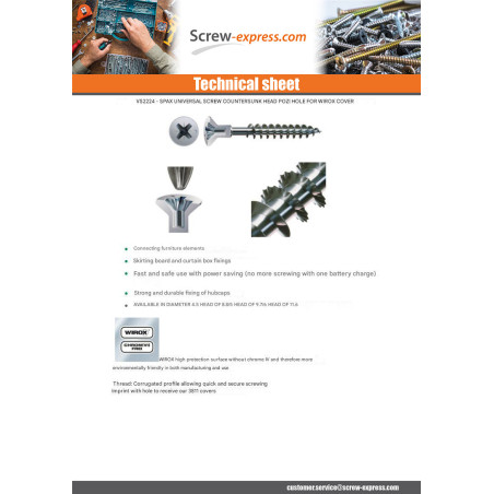 1 x Screw Spax Countersunk Head With Hole Pozi PZ2 4.5X40 Thread Length: 30 WIROX