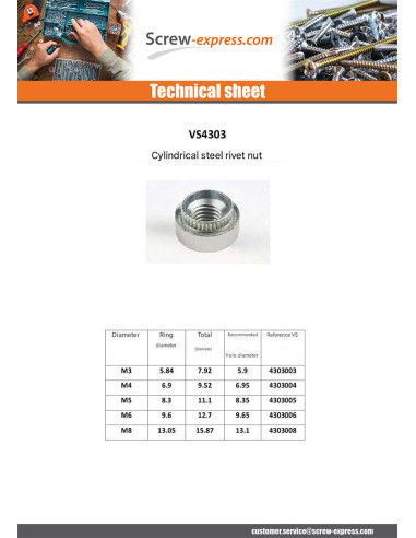 1 x Rivet Bushes Cylindrical M5 Thickness...
