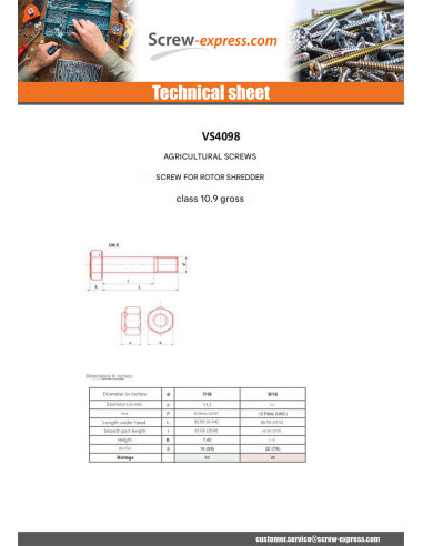 1 x Screw ROTOR RUDDLER 9/19X3"1/2 Class 10.9...