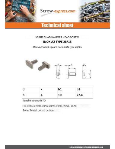 1 x Machine Screw Hammer Head 10X10X4 M8X20...