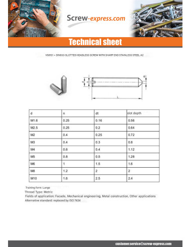 1 x Machine Screw Set Screw Slotted to Tip M3X8...