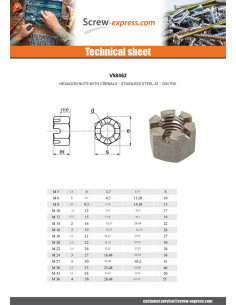 Hexagonal nut to SLOTS Stainless Steel A1 M12 2