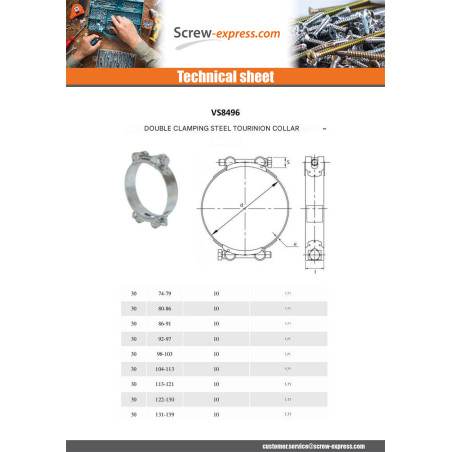 1 x Double clamping trunnion clamp Diameter 200 to 220 Plain W1Zinc Plated