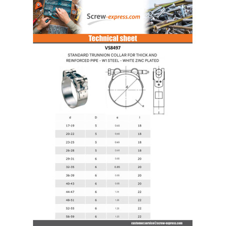 1 x T-Bolt For Thick And Reinforced Pipe Plain W1Zinc Plated Diameter 113 to 121