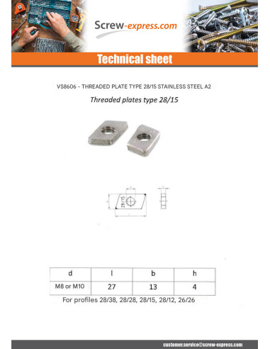 1 x Nut Rail Stainless Steel A2 13X27X4 M8 EDGE...