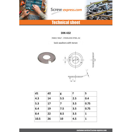 1 x Lock washer with external lug Stainless Steel A2 8.4X22X1 Type F 3.5
