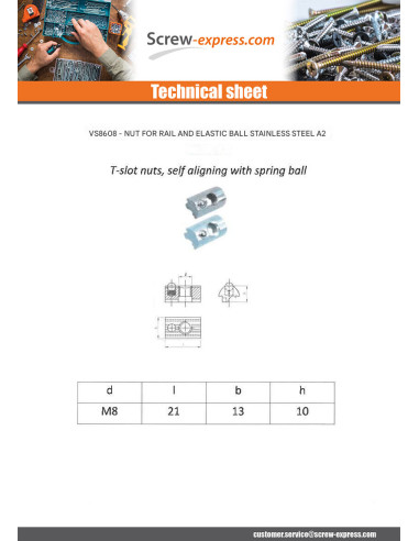 1 x Nut Rail to BALL M8 13X22X10 Stainless...