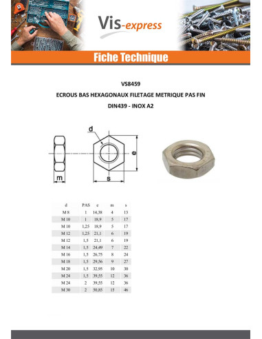 1 x Thin Nut Stainless Steel A2 M18 Fine Thread...