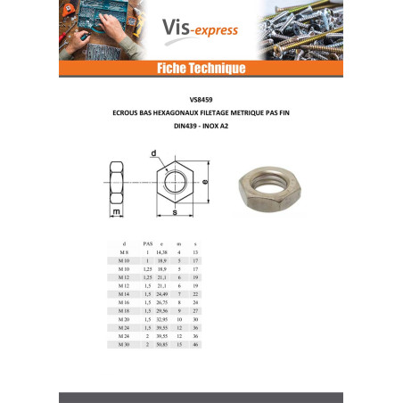 1 x Thin Nut Stainless Steel A2 M33 Fine Thread Pitch 200