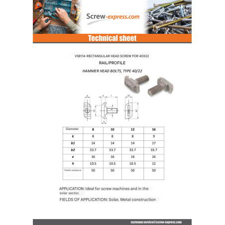 1 x Machine Screw Rectangular Head 14X33.7X10.5 M10X20 T40/22 Stainless Steel A4